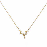 Flora Necklace with two sprigs with leaves and diamonds