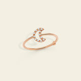 Ring with wire moon in gold and diamonds