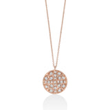 Necklace with engraved round pendant and diamonds