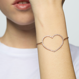 Chain bracelet with large heart and diamonds